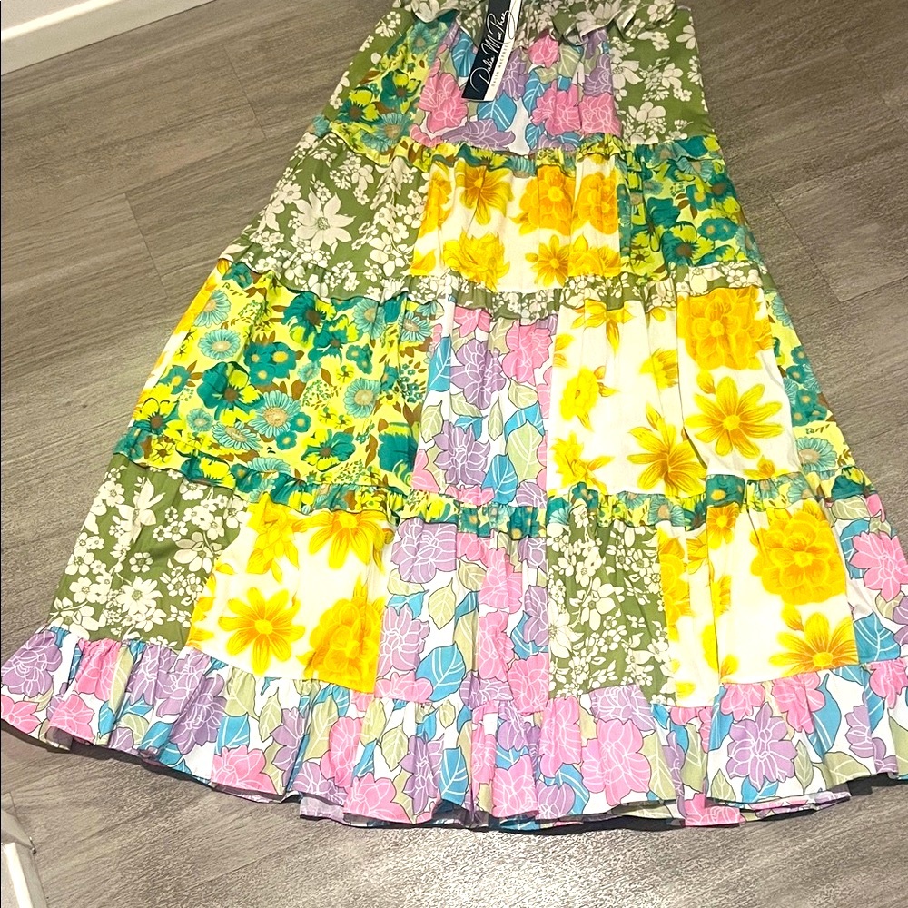 New Dalia Macphee Floral Patchwork Maxi Dress size S color Lime Multi - Picture 6 of 16